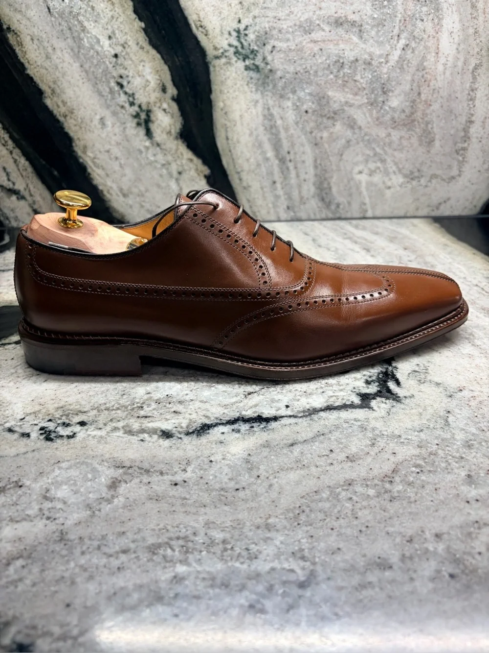 a.testoni Black Label 8G Bologna Construction Brown Split Toe Brogue Italy